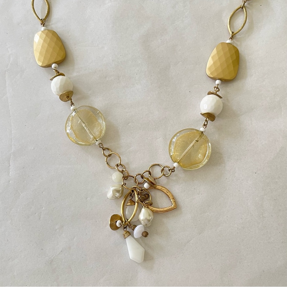 3/$20 SALE 🛒 Buttercream Charm Drop Necklace – Neutral Artisan Statement Chicos